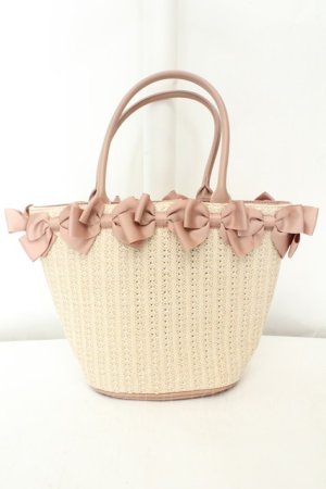 画像: m petit by misako / AMリボンツキカゴトート  ピンク O-26-02-19-070-0-BG-OW-OS