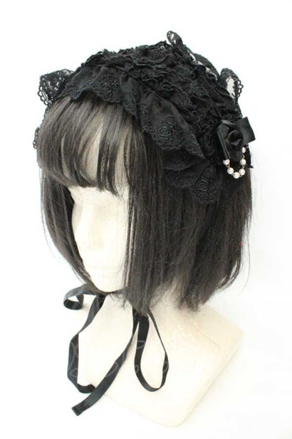 画像1: metamorphose / チュールレースヘッドドレス（パールチェーン）  クロ O-26-02-19-079-ME-AC-OW-OS (1)