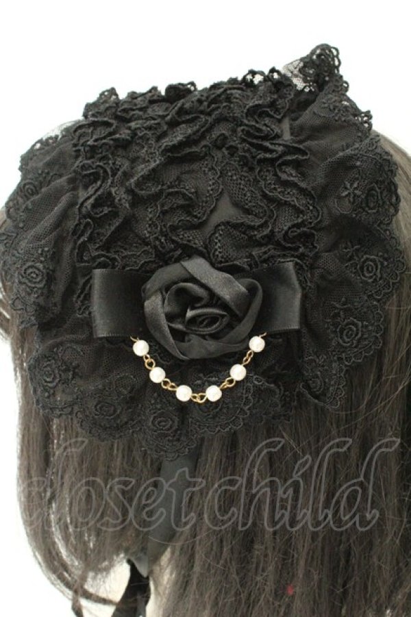 画像3: metamorphose / チュールレースヘッドドレス（パールチェーン）  クロ O-26-02-19-079-ME-AC-OW-OS (3)