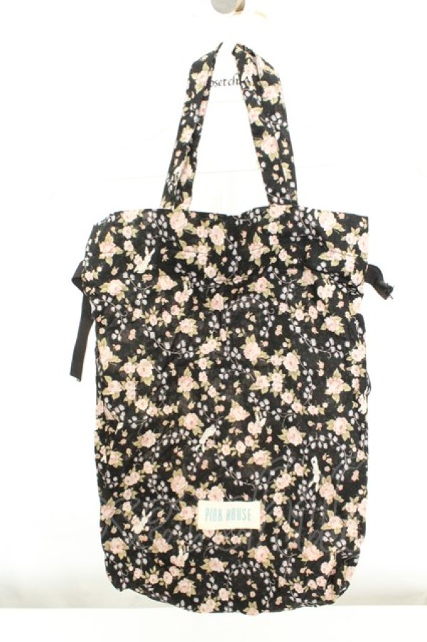 画像1: PINK HOUSE / ローズ柄巾着ミニバッグ  クロ O-26-02-19-015-LO-BG-IG-OS (1)