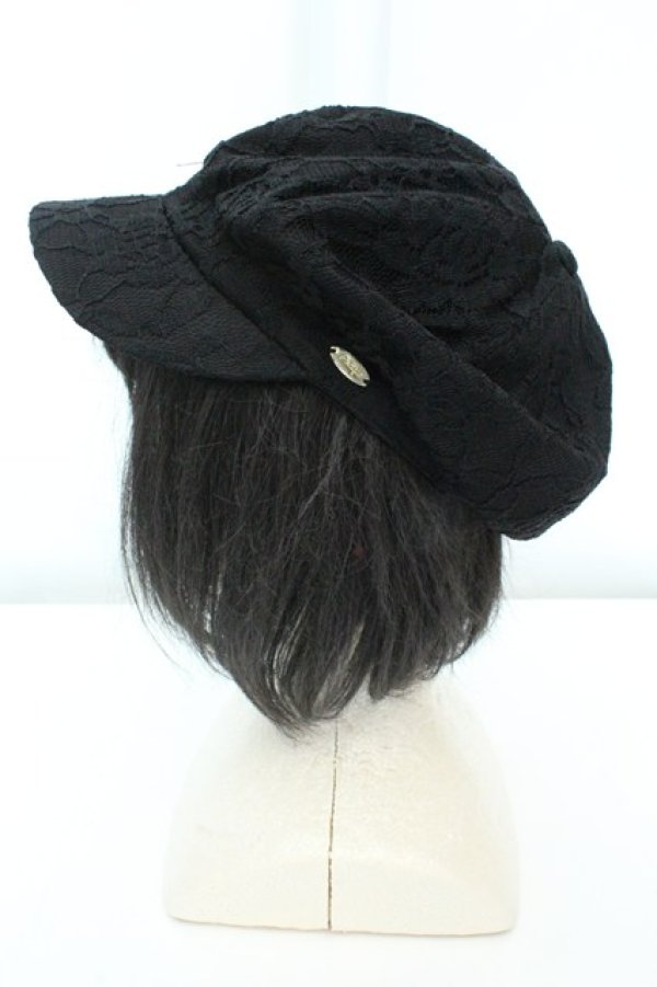 画像2: axes femme POETIQUE / プレート付きレースキャスケット 57.5cm クロ O-26-02-19-032-AX-AC-IG-OS (2)