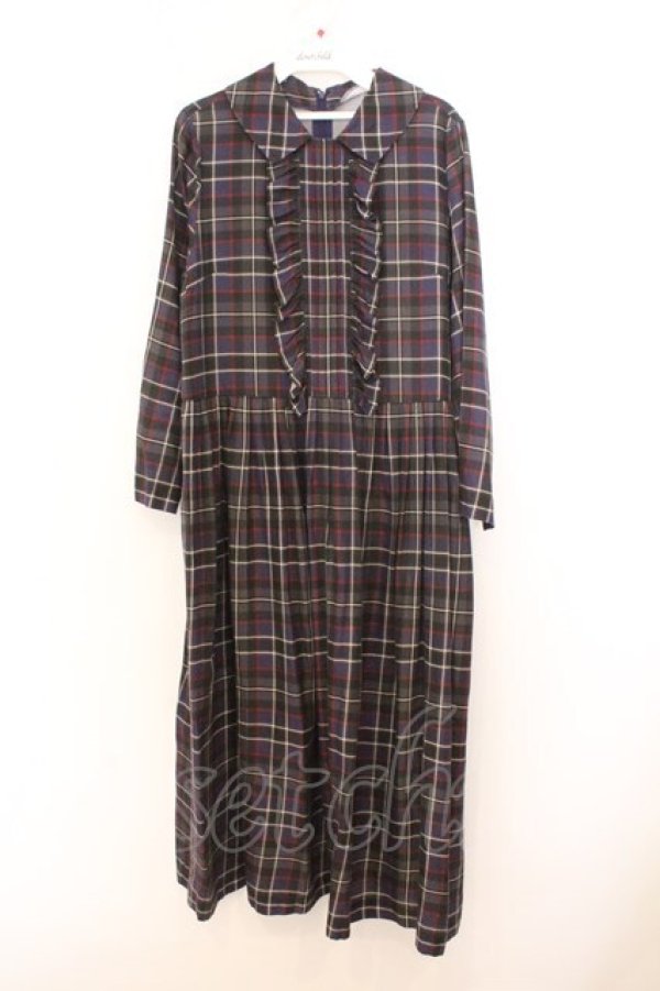 画像1: Jane Marple Dans Le Salon / キュプラコットンタータンチェックフロントフリルドレス M パープル O-26-02-21-022-JM-OP-IG-OS (1)