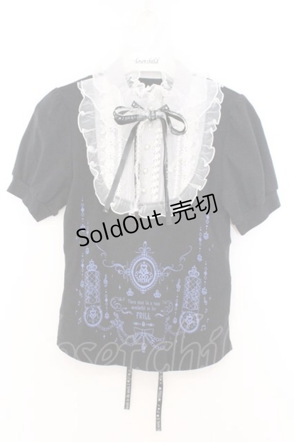 画像1: FRILL / フリル立ち襟カットブラウス  ブラックｘホワイト O-26-02-21-028-HN-BL-YM-OS (1)