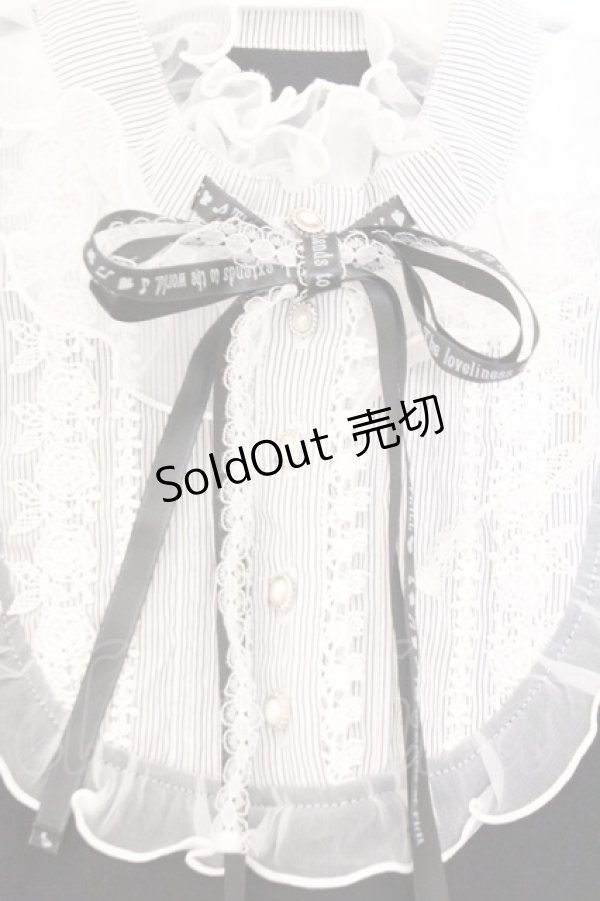 画像2: FRILL / フリル立ち襟カットブラウス  ブラックｘホワイト O-26-02-21-028-HN-BL-YM-OS (2)