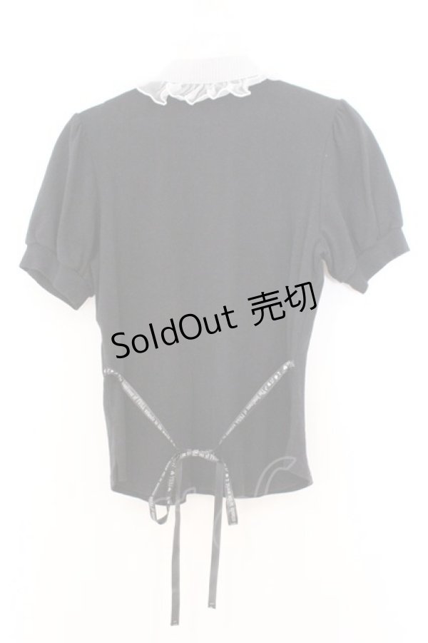 画像4: FRILL / フリル立ち襟カットブラウス  ブラックｘホワイト O-26-02-21-028-HN-BL-YM-OS (4)