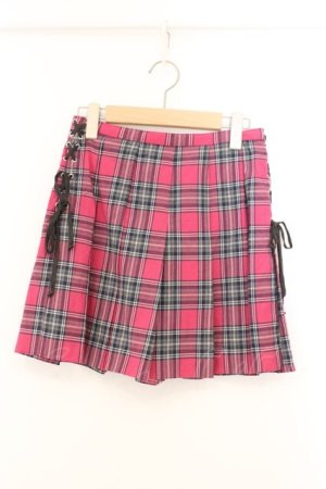 画像: BATSU / レースアップチェックスカート M ピンク O-26-02-21-065-PU-SK-IG-OS