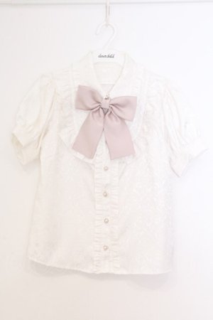 画像: Ank Rouge / ジャガードパフブラウス  シロ×ピンク O-26-02-21-072-CA-BL-IG-OS