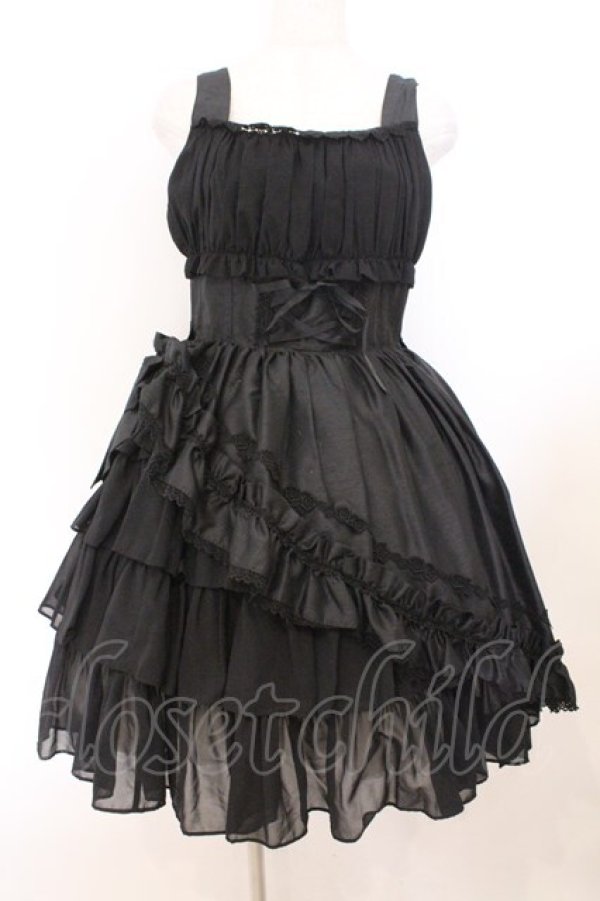 画像1: ALICE and the PIRATES / ギャザーシフォンジャンパースカート  クロ O-26-02-21-008-PA-OP-IG-OS (1)