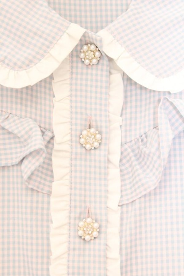 画像2: evelyn / チュールパフスリーブブラウス  ピンク×サックス O-26-02-21-082-LO-BL-IG-OS (2)