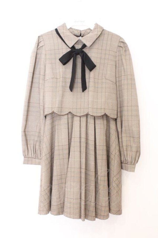 画像1: Rojita / チェックカラーリボンワンピース  ブラウン O-26-02-21-084-LO-OP-IG-OS (1)
