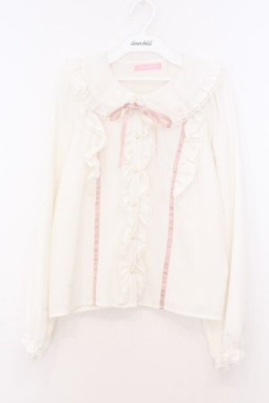 画像: Honey Cinnamon / フリル襟ブラウス  オフシロ×ピンク O-26-02-21-089-LO-BL-IG-OS