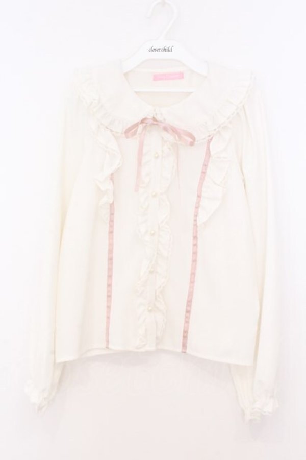 画像1: Honey Cinnamon / フリル襟ブラウス  オフシロ×ピンク O-26-02-21-089-LO-BL-IG-OS (1)