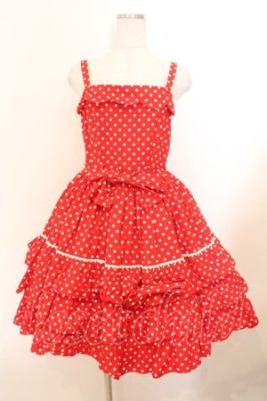 画像: BABY,THE STARS SHINE BRIGHT / ドット・フリルジャンパースカート  えんじ O-26-02-21-014-BA-OP-OW-OS