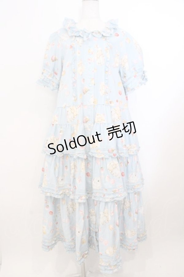 画像1: PINK HOUSE / 幸見うさぎプリントフリルワンピース  ソライロ O-26-02-21-016-LO-OP-OW-OS (1)