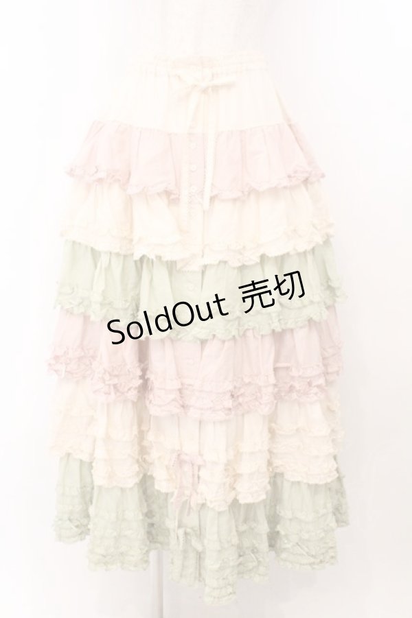 画像1: PINK HOUSE / 配色フリルスカート  ピンク×ハッカ O-26-02-21-017-LO-SK-OW-OS (1)