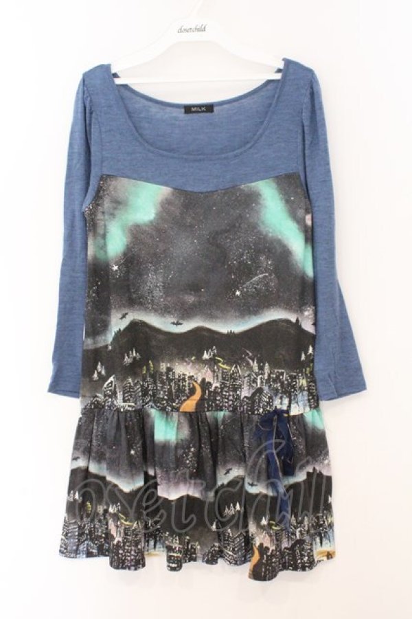 画像1: MILK / Aurora cityワンピース  オーロラ柄×ブルー O-26-02-23-023-ML-OP-OW-OS (1)
