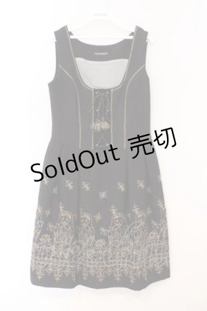 画像: Jane Marple / シャイニーマトリョーシカエンブロイダリーのフォークロアドレス　ジャンパースカート M クロ O-26-02-23-024-JM-OP-OW-OS