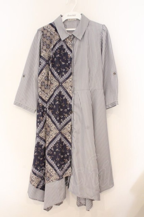 画像1: axes femme / 柄切替イレヘムシャツワンピース M ブルー系 O-26-02-23-030-AX-OP-OW-OS (1)