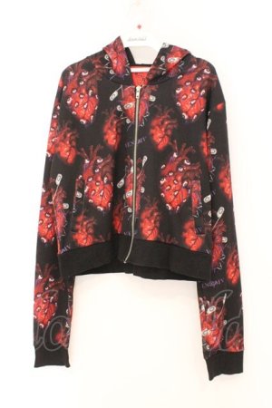 画像: ALTER VENOMV / ハートセーフティーピンショートパーカー M ブラックｘレッド O-26-02-23-043-PU-TO-YM-OS