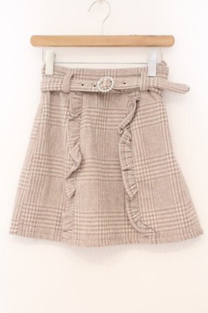 画像: Honey Cinnamon / 起毛チェックビジューバックルスカート F ベージュ O-26-02-23-048-LO-SK-OW-OS