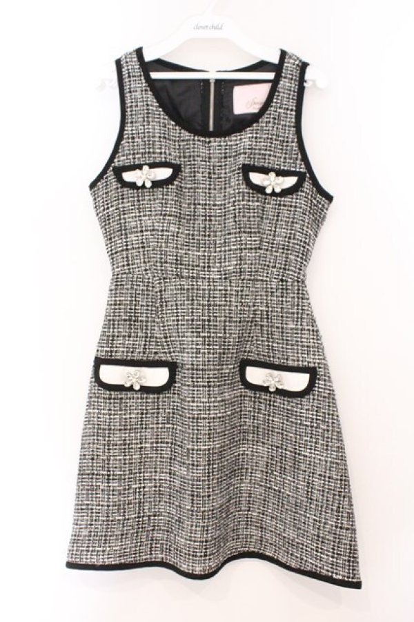 画像1: Swankiss / ビジューツイードワンピース F クロ O-26-02-23-063-CA-OP-OW-OS (1)