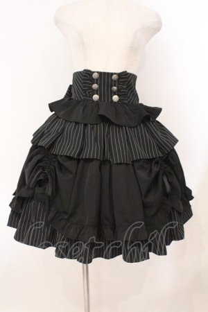 画像: Chalmiere / ストライプフリルスカート M クロ O-26-02-23-013-0-SK-YM-OS