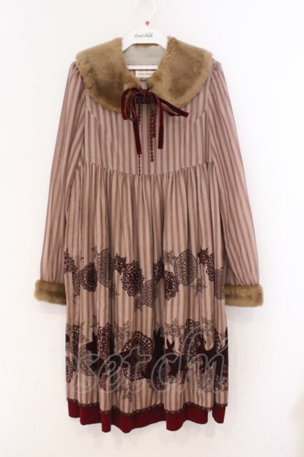 画像1: Jane Marple / ウィンターラビットワンピース M ブラウン×ボルドー O-26-02-23-017-JM-OP-OW-OS (1)