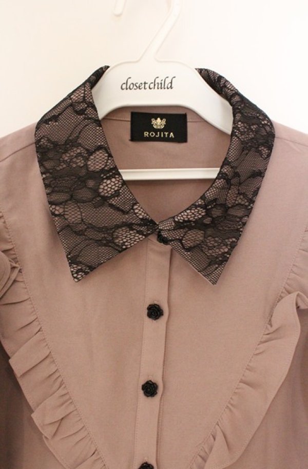 画像2: Rojita / 衿レース5分袖リボンブラウス F ピンク×クロ O-26-02-24-1003-LO-TO-IG-OS (2)
