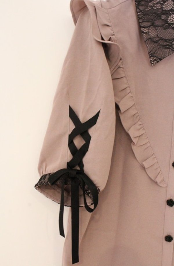 画像3: Rojita / 衿レース5分袖リボンブラウス F ピンク×クロ O-26-02-24-1003-LO-TO-IG-OS (3)