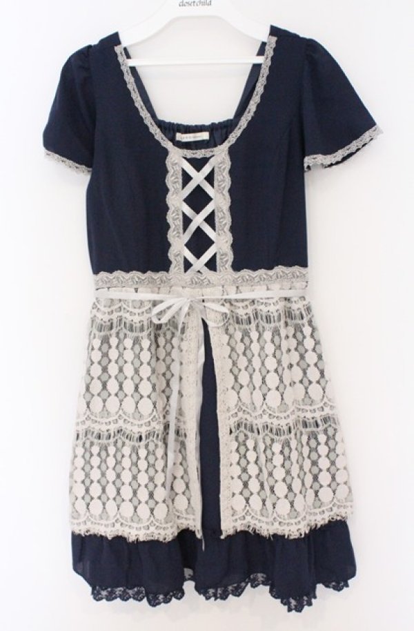 画像1: axes femme / アイラッシュレースチュニック M ネイビー O-26-02-24-1030-AX-OP-IG-OS (1)