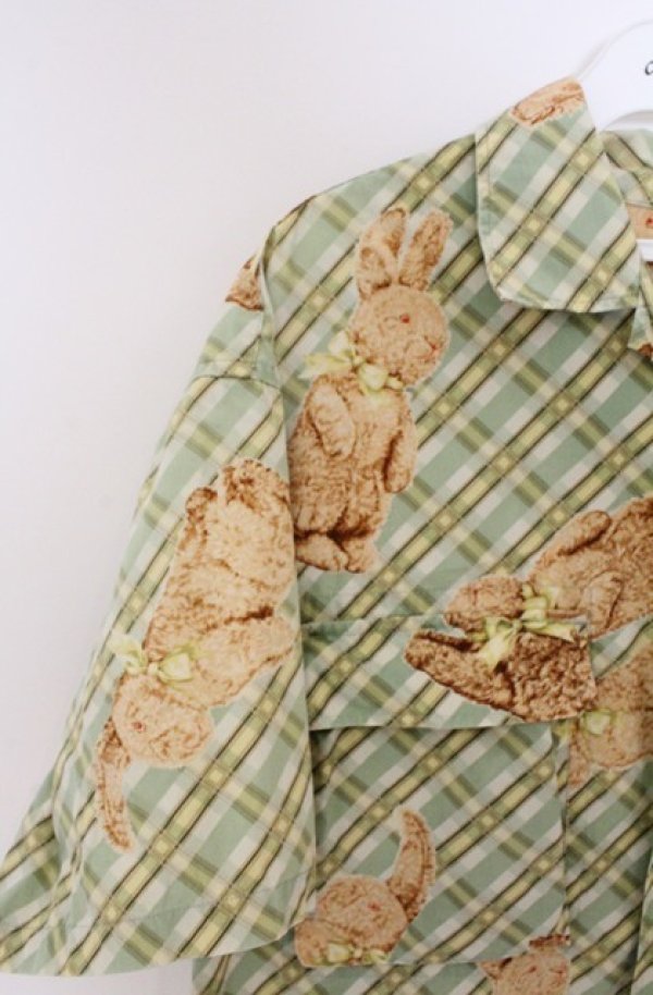 画像2: MEN'S KANEKO ISAO / うさぎ柄開襟シャツ  ミント O-26-02-24-1033-EL-BL-IG-OS (2)