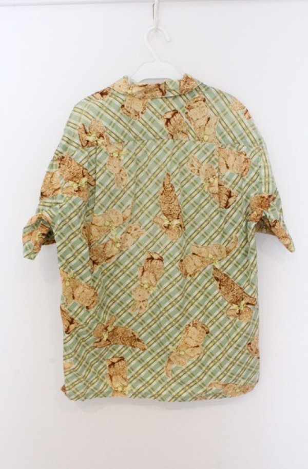 画像4: MEN'S KANEKO ISAO / うさぎ柄開襟シャツ  ミント O-26-02-24-1033-EL-BL-IG-OS (4)