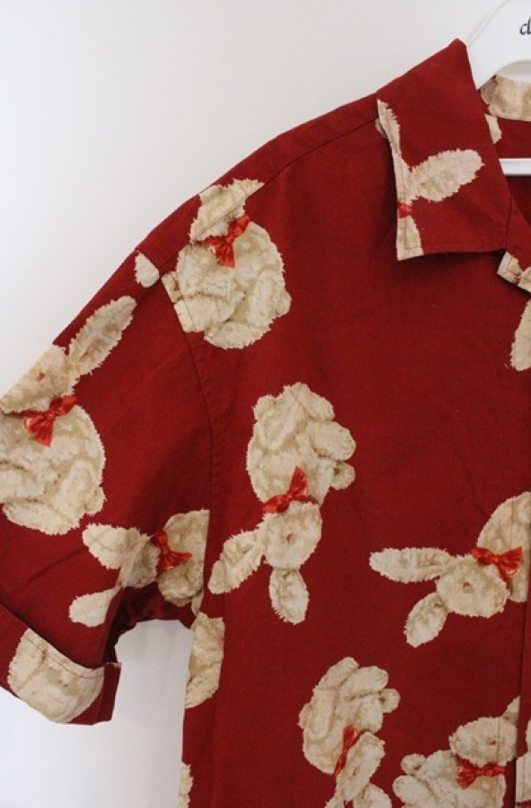 画像2: WONDERFUL WORLD / うさぎ柄開襟シャツ  アカ O-26-02-24-1035-LO-BL-IG-OS (2)