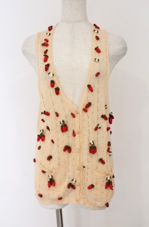 画像: PINK HOUSE / いちごモチーフ透かし編みベスト  アイボリー O-26-02-24-1038-LO-TO-IG-OS
