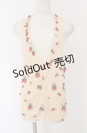 画像: PINK HOUSE / いちごモチーフ透かし編みベスト  アイボリー O-26-02-24-1038-LO-TO-IG-OS