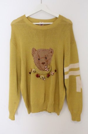 画像: MEN'S KANEKO ISAO / モチーフ付きくまニット  イエロー O-26-02-24-1040-EL-TO-IG-OS