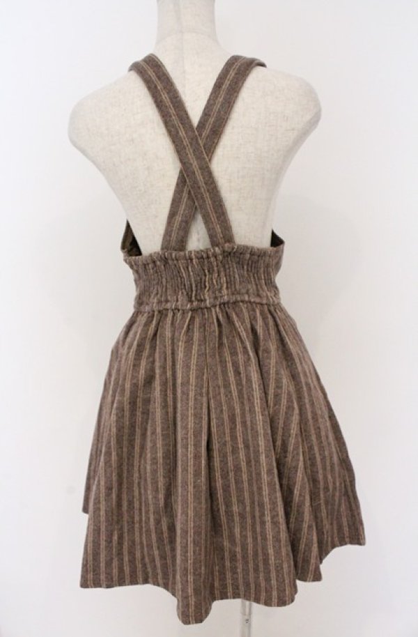 画像3: LIZ LISA / ウールストライプサスペンダースカート 0 ブラウン O-26-02-24-1050-LO-SK-YM-OS (3)