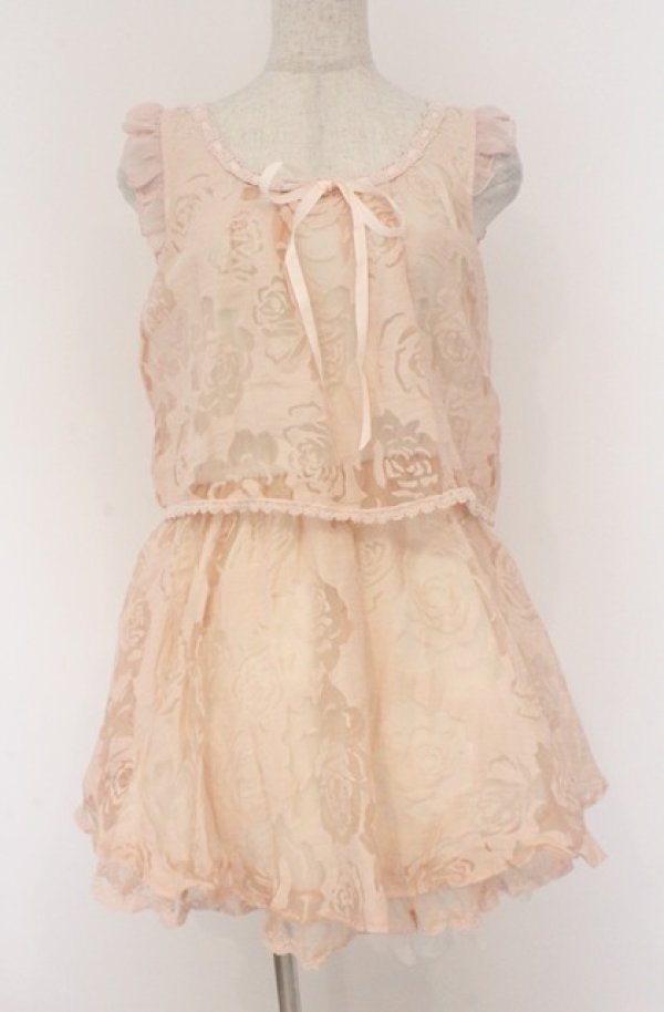 画像1: LIZ LISA / ローズジャガード重ね風ワンピース 0 ピンクｘシロ O-26-02-24-1053-LO-OP-YM-OS (1)