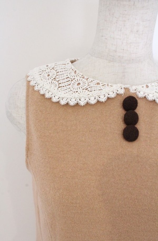 画像2: LIZ LISA / ノースリーブウールレース襟ワンピース F ライトブラウン O-26-02-24-1054-LO-OP-YM-OS (2)