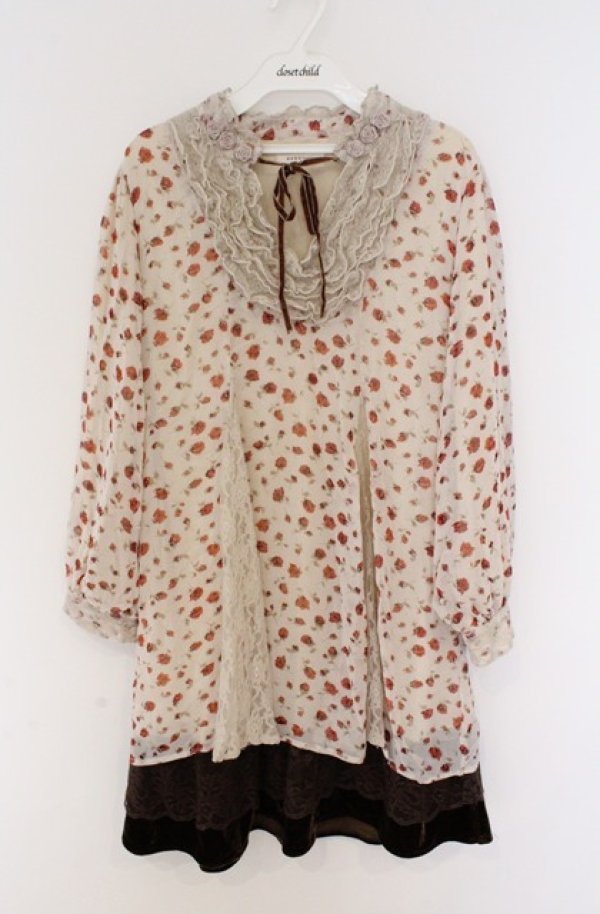 画像1: axes femme / 花柄シフォンワンピース M キナリ O-26-02-24-1006-AX-OP-OW-OS (1)