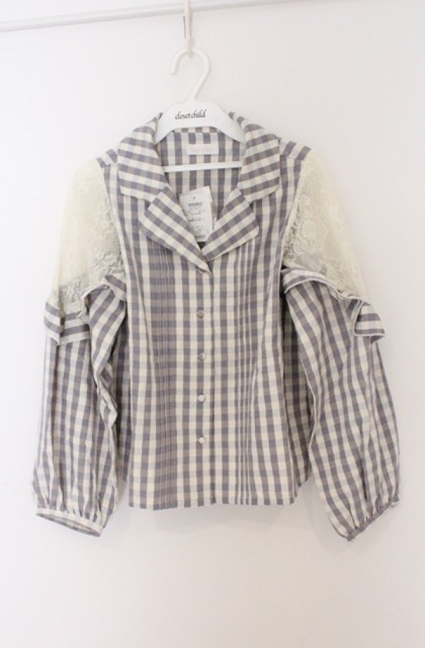 画像1: LIZ LISA / レースショルダーチェックシャツ 0 ライトグレー O-26-02-24-1060-LO-BL-YM-OS (1)