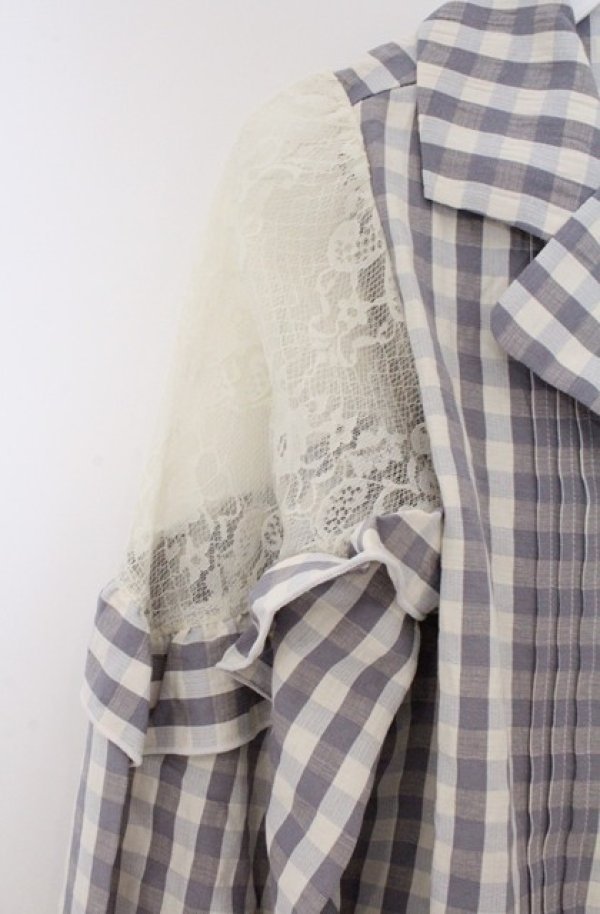 画像2: LIZ LISA / レースショルダーチェックシャツ 0 ライトグレー O-26-02-24-1060-LO-BL-YM-OS (2)