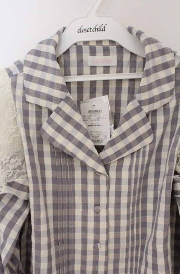 画像3: LIZ LISA / レースショルダーチェックシャツ 0 ライトグレー O-26-02-24-1060-LO-BL-YM-OS (3)