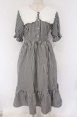 画像: majoretty / スクエアカラーワンピース M シロ×ギンガム　クロ×シロ O-26-02-24-1011-GO-OP-IG-OS
