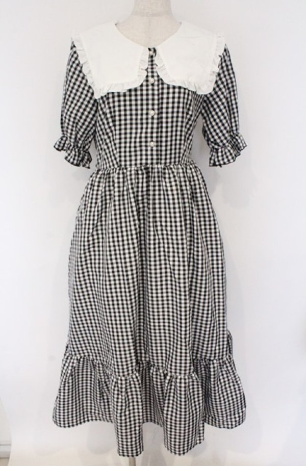 画像1: majoretty / スクエアカラーワンピース M シロ×ギンガム　クロ×シロ O-26-02-24-1011-GO-OP-IG-OS (1)