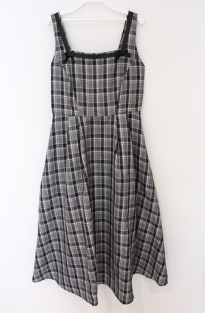 画像: m petit by misako / リボンチェックジャンパースカート M グレー×クロ O-26-02-24-1014-LO-OP-IG-OS