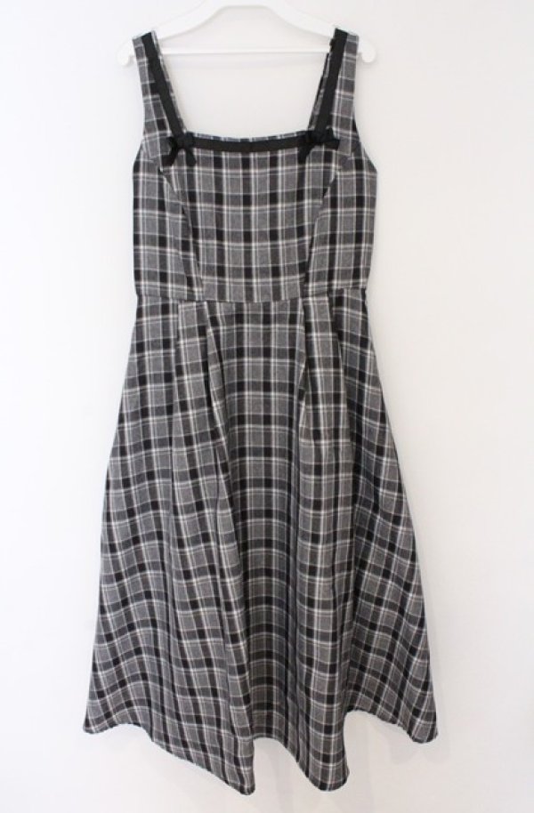 画像1: m petit by misako / リボンチェックジャンパースカート M グレー×クロ O-26-02-24-1014-LO-OP-IG-OS (1)