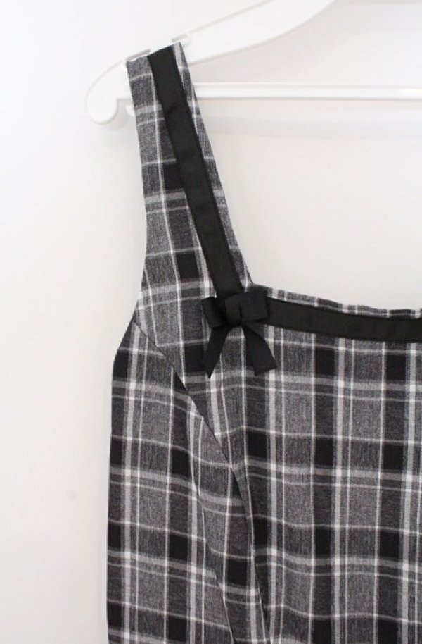 画像2: m petit by misako / リボンチェックジャンパースカート M グレー×クロ O-26-02-24-1014-LO-OP-IG-OS (2)