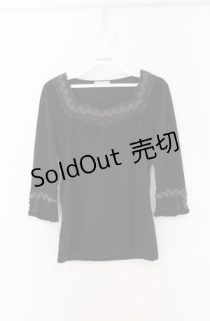 画像: axes femme / フラワーレース配色7部袖カットソー M クロ O-26-02-24-1021-AX-TO-IG-OS