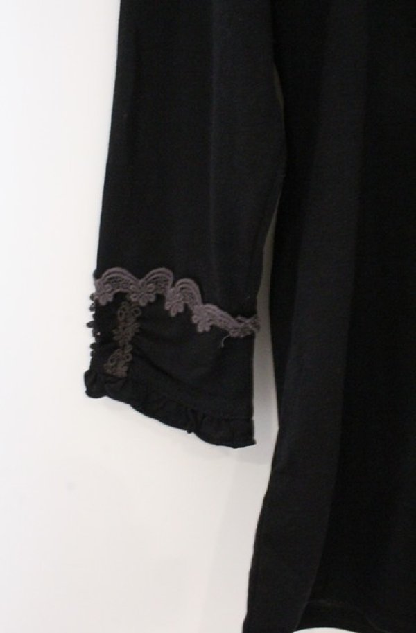 画像3: axes femme / フラワーレース配色7部袖カットソー M クロ O-26-02-24-1021-AX-TO-IG-OS (3)